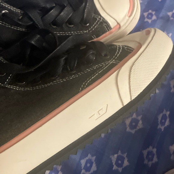 DIESEL S-Principia Mid Lace up Platform Sneakers Denim Canvas Shoes Black Coral - Picture 11 of 11